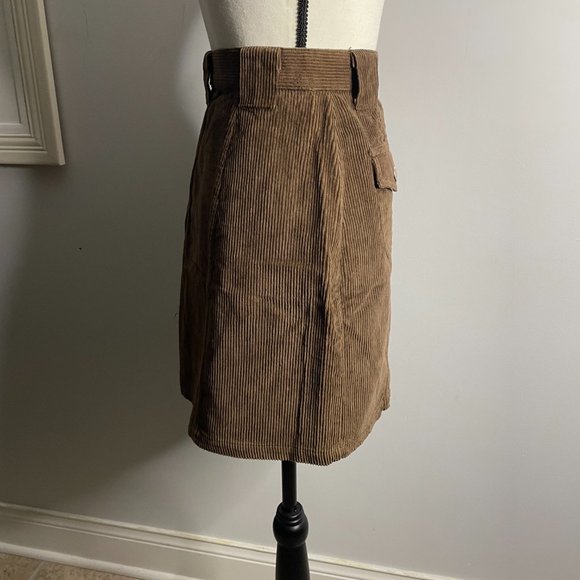 Fore Warned Corduroy Brown Skirt Button Front Mini Skirt Women's Size 14 - Picture 6 of 15